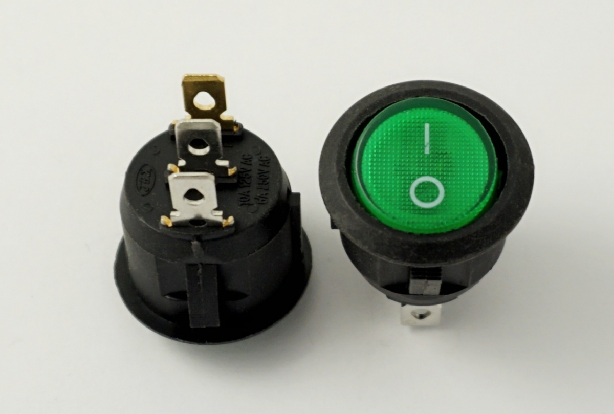 Кнопка зел.1кл (3контакта) Круглая KCD1-8 Т85 250V 6A ON/OFF ГЕРМЕТИЧНАЯ
